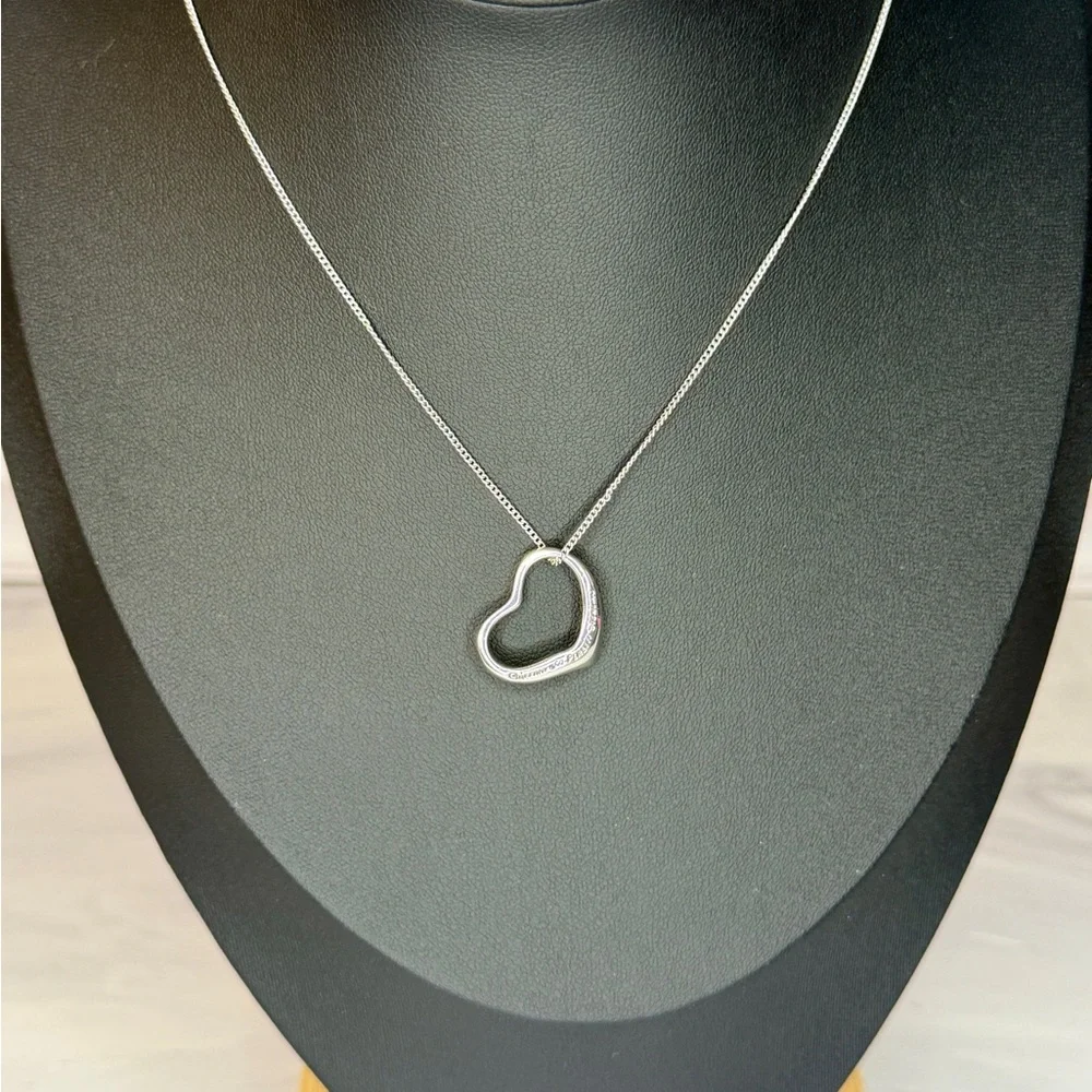 Tiffany & Co. Elsa Peretti Large Open Heart .925 Silver Necklace Full Set
